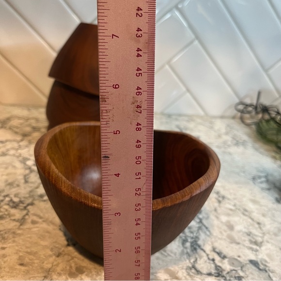 Vintage Mid 20th Century Teak Wood Salad Bowl Set of 4, Organic,Sustainable - Picture 7 of 9